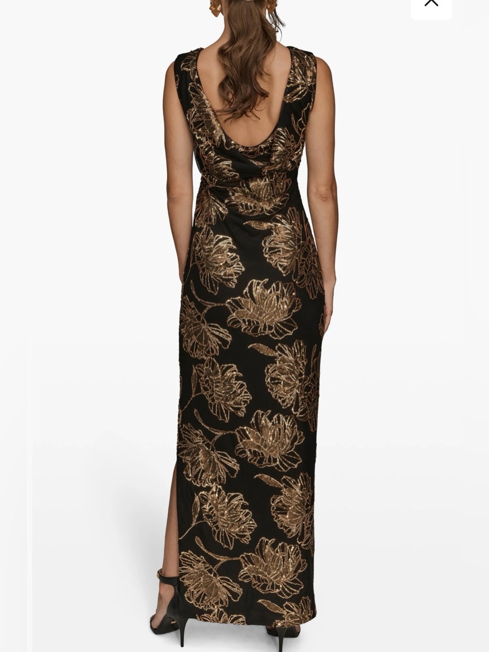 NEW Donna Karan Cowl Neck Back Sleeveless Sequin Gown, Size 8